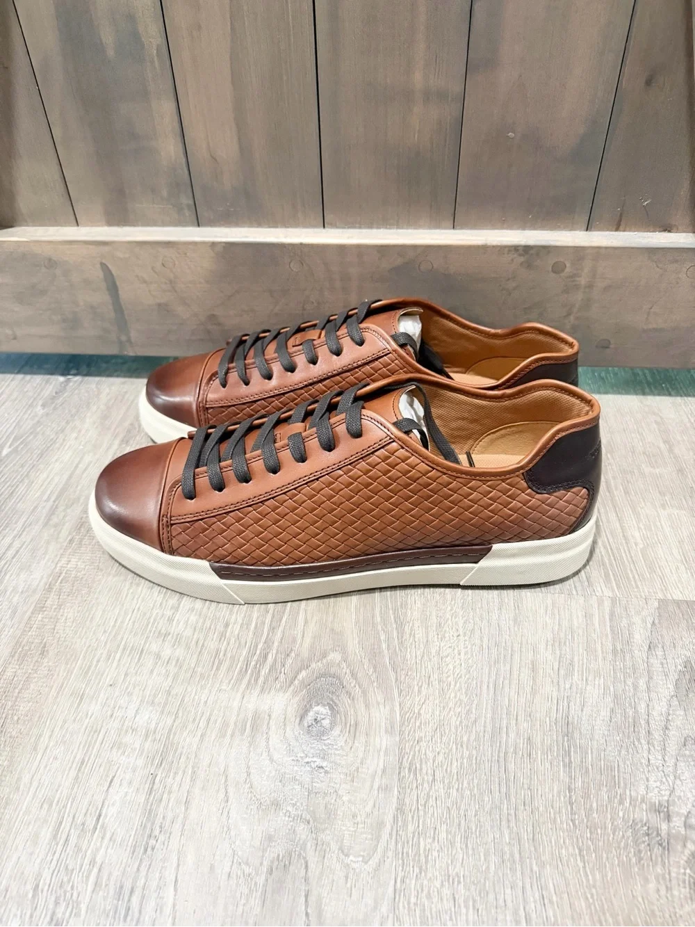 Vince Camuto Men's Brown Minimalist Woven Leather Sneakers Size 12 Casual Shoes